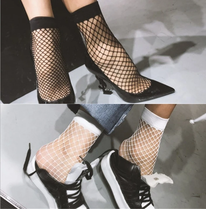 

Casual Fishnet Socks Streetwear Breathable Women White Sexy Hollow Nets Ladies Sweet Mesh Lace Socks Ankle-High 1PCS Fashion