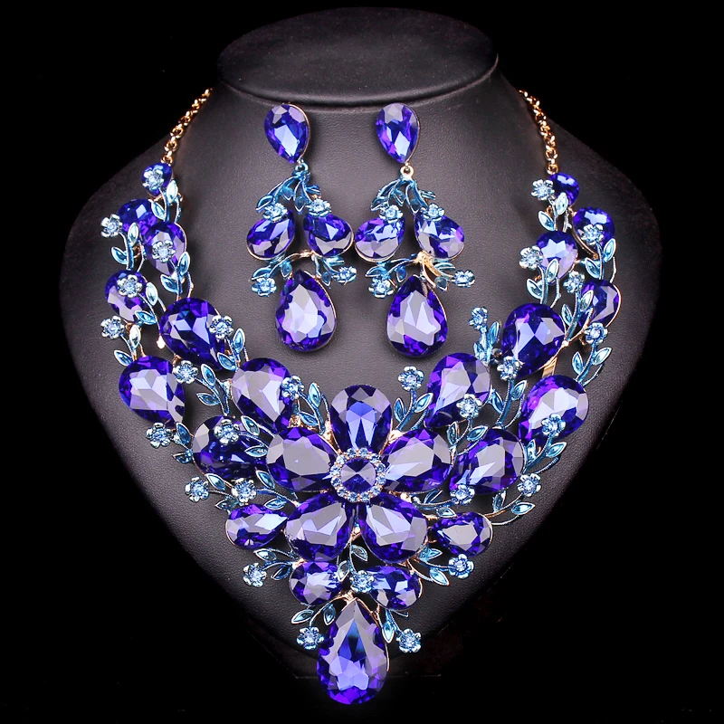 Fashion Indian Jewellery Crystal Necklace Earrings Bridal Jewelry Sets