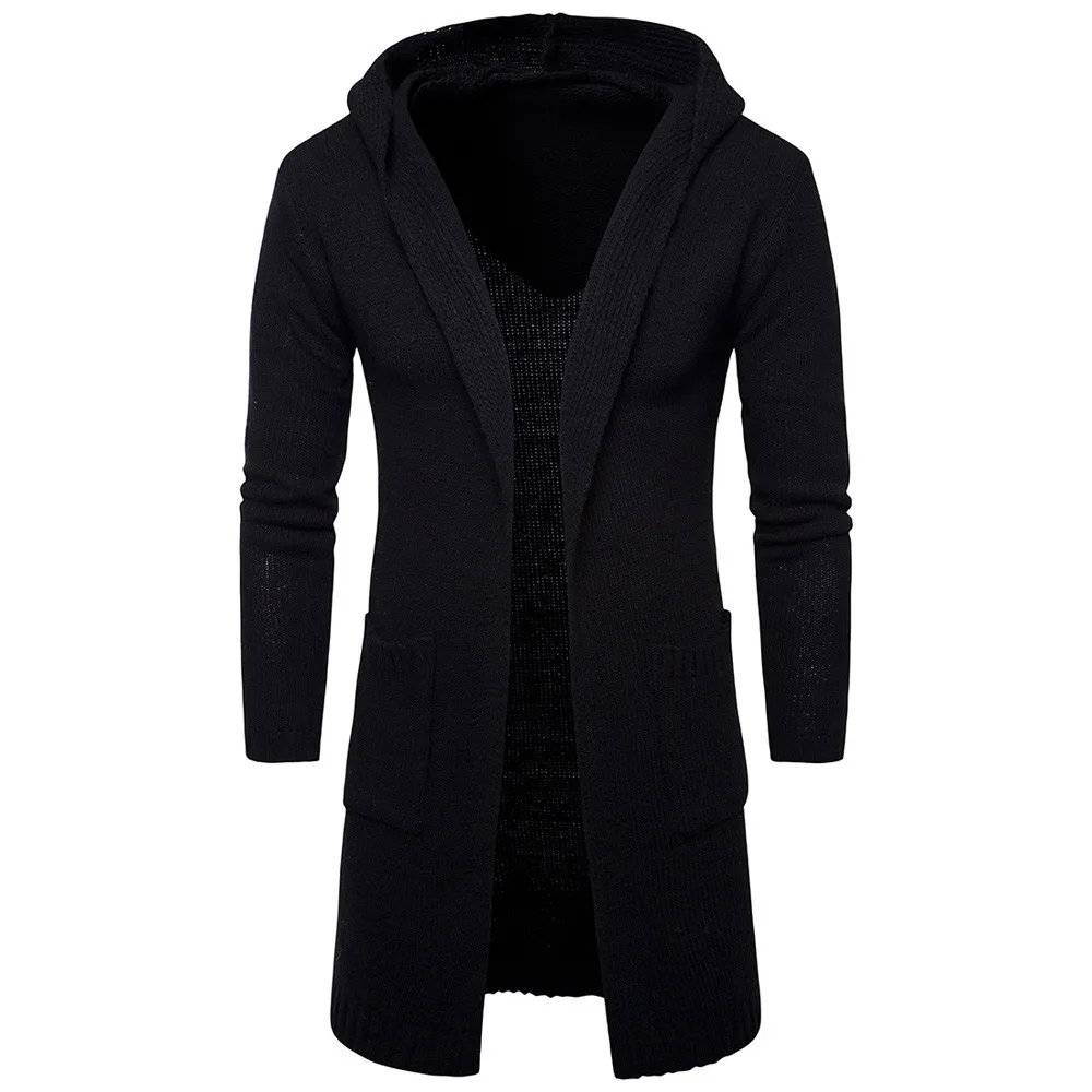 Зимний клиренс пальто мужское мужской s Slim Fit с капюшоном вязаный свитер модный кардиган длинный Тренч куртка Тренч длинное пальто мужская длинная куртка для мужчин - Цвет: Black