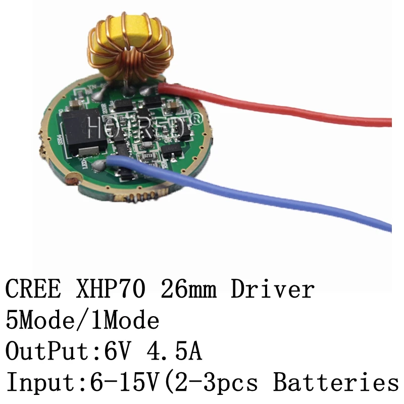 

Cree XLamp XHP70 XHP70.2 6V LED Driver 26MM Input DC6V-15V Output 6V 4500mA For XHP70 XHP70.2 LED FlashLight Lamp Bulb