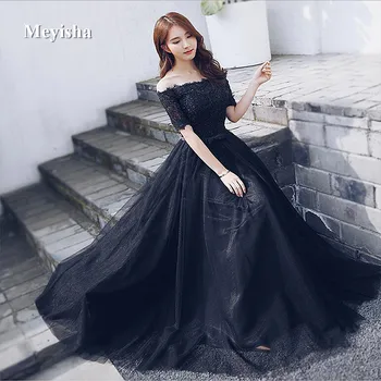

ZJ7018 Long Ivory Red Black Lace Evening Dresses 2018 A-Line Off the Shoulder Short Sleeve Customer Made size 2 4 6 8 10 12 14