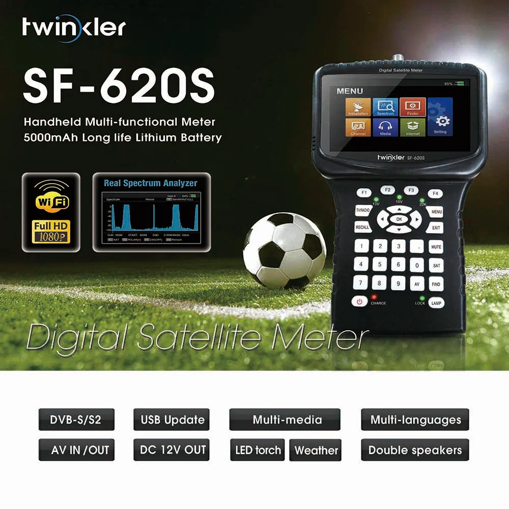 

Twinkler SF-620S HD Sat Finder with 4.3 inch LCD support Spectrum Analyzer CS PowerVu Biss WiFi CCTV Camera DVB-S2 Finder Meter