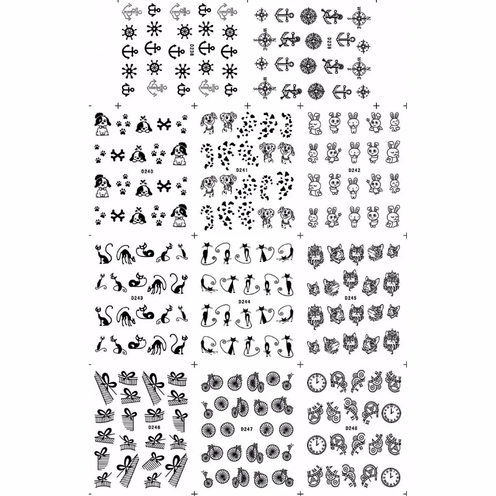 

11 PACKS / LOT NAIL TATTOOS STICKER WATER DECAL NAIL ART BLACK FISH DOG RABBIT CAT D SERIAL D238-248K