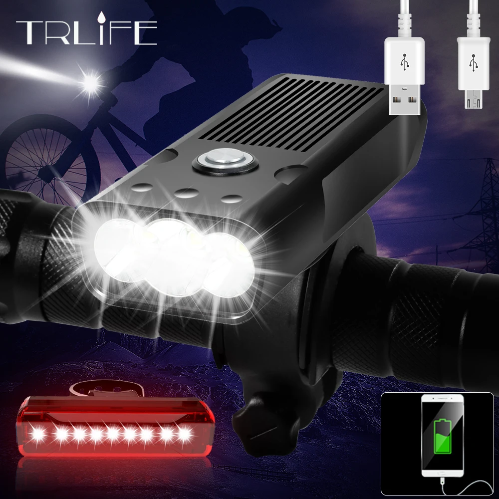 5200mAh MTB L2/T6 LED Bicycle Light Bike Rear Front Headlight Lamp USB Charging 