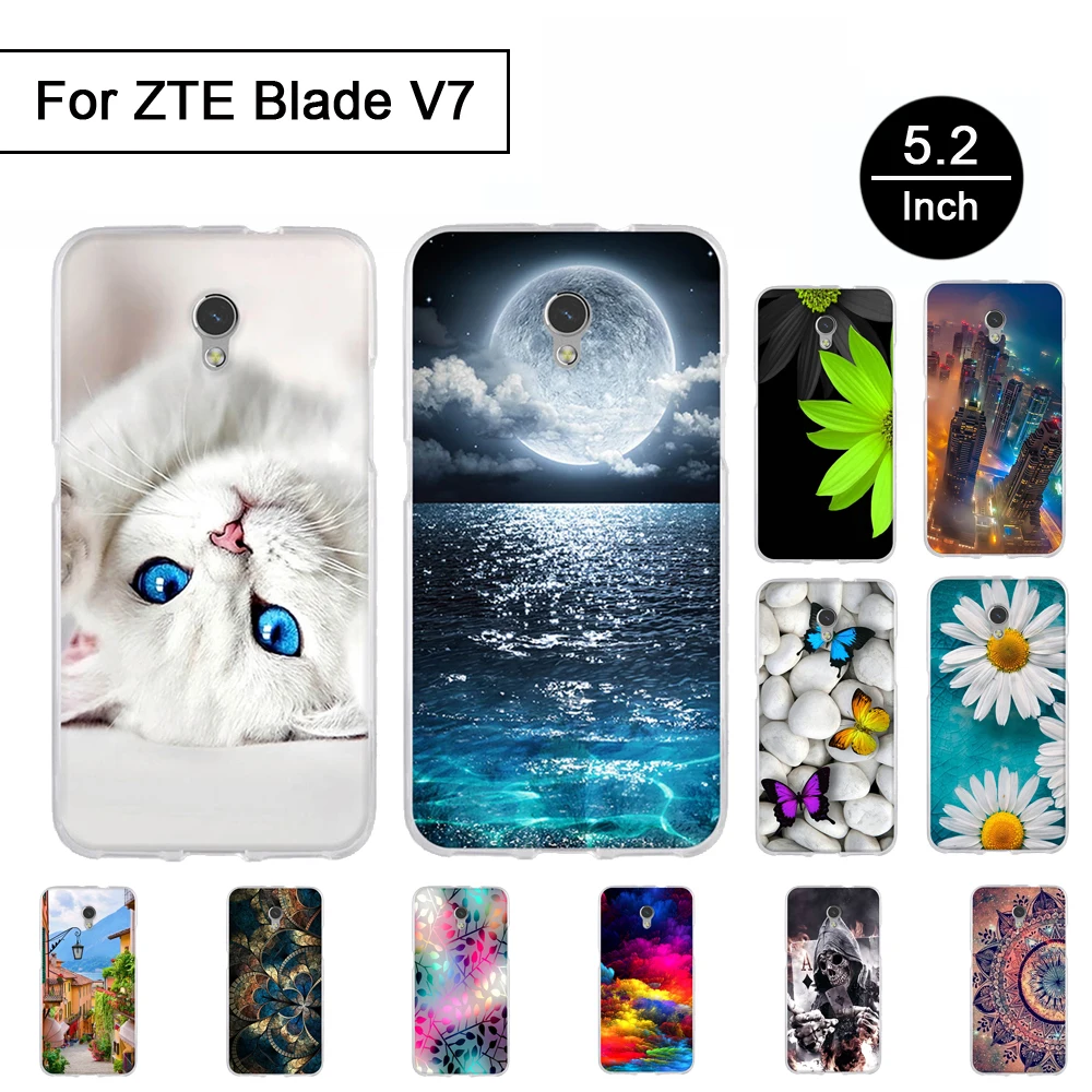

Protection Case For ZTE Blade V7 5.2" Soft Silicon Back Phone Cover For ZTE Blade V7 TPU Back Case Cartoon Painted Pattern Shell