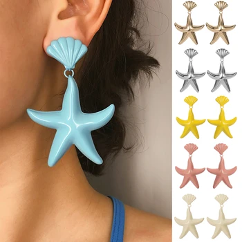 

Exaggerates Boho Big Starfish and Scallop Stud Earrins Women 2019 Fashion Sea Star Female Statement Jewelry Oorbellen Brincos