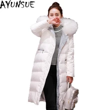 AYUNSUE, осенне-зимний пуховик, Женская парка,, новинка, натуральный мех енота, перо, куртка, Женское пальто, высокое качество, LX1143