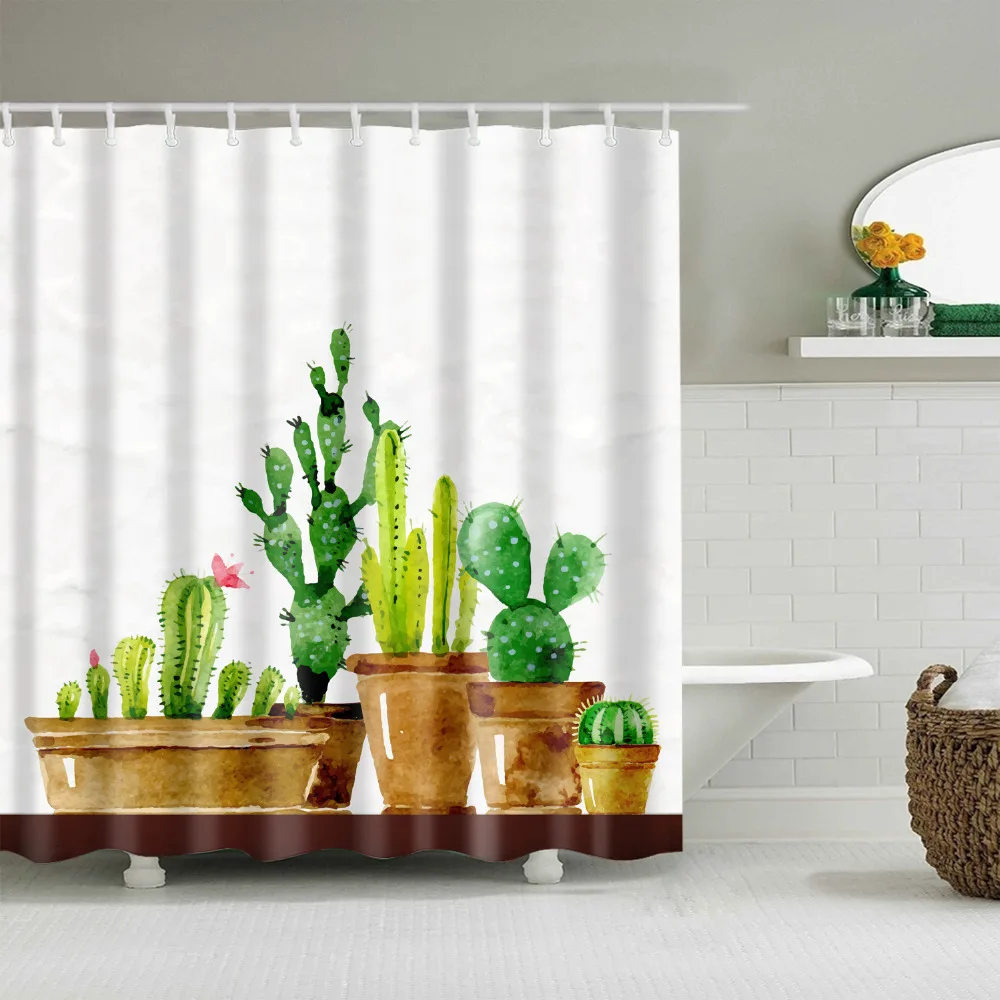 

Cactus special fresh waterproof mildew Shower curtain high quality environmentally friendly fabric with plastic hook C0546