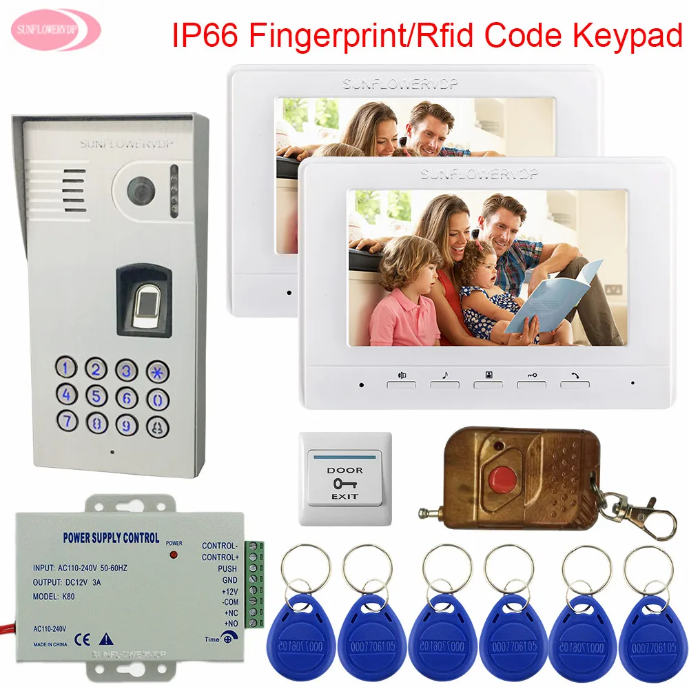 

IP65 Waterproof 7" Color Intercom Monitor Fingerprint Rfid Keypad Video Call With a Monitor For The Door+Wireless Remote Control