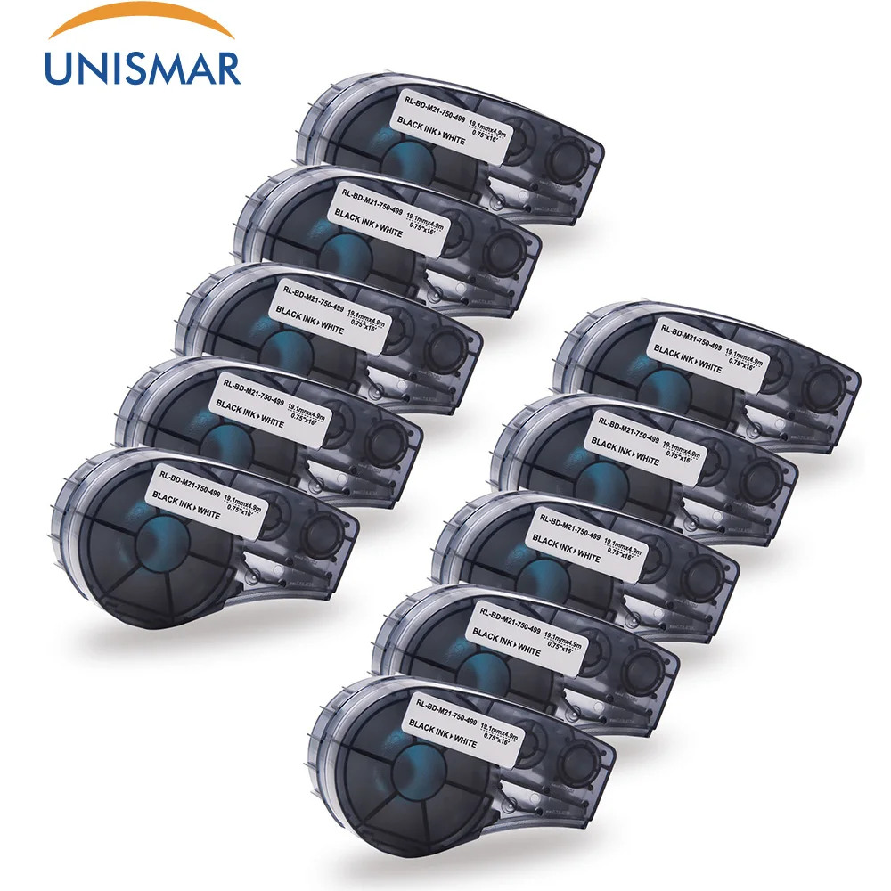 

Unismar 10PCS M21-750-499 Nylon Labels Tape Compatible for Brady BMP21 Plus ID Pal LABPAL Tag Printer Black on White 19.1mm*4.9m
