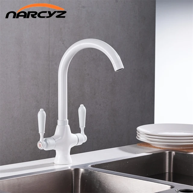 Best Price Free Shipping White paint double handle kitchen mixer deck Kitchen faucet Sink Mixer HOT and COLD kitchen Tap Faucet XT-11