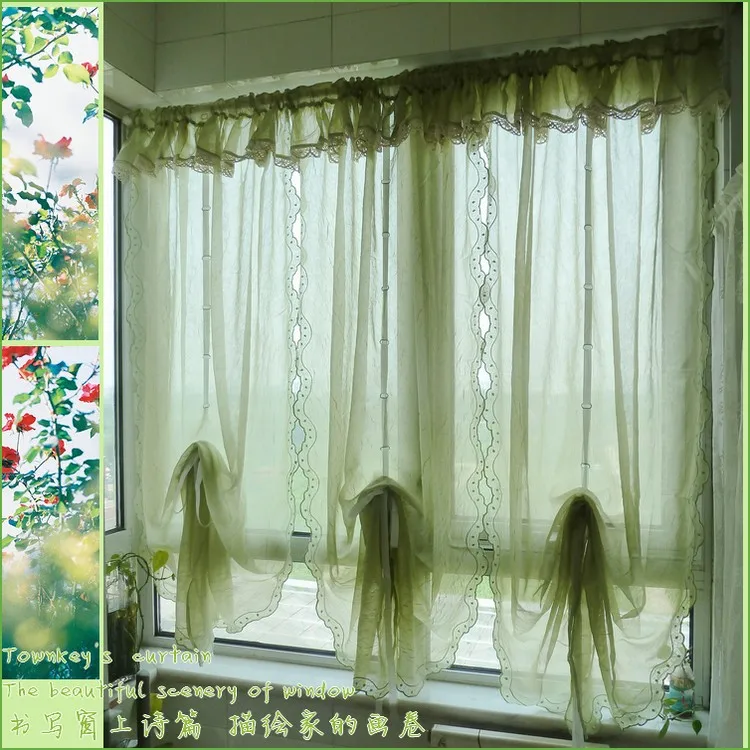 

Dark Green Curtain for Living Room, Ruffle Window Screening, Falbala Balloon Sheer Curtain, Semicircle Cafe Window Sheer