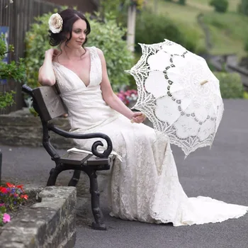 

White Wedding Lace Parasol Umbrella Victorian Lady Costume Accessory Bridal Party Decoration Photo Props-L1