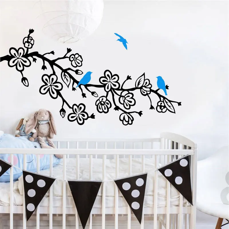 

Cherry Blossom Branch Tree Birds Wall Sticker Vinyl Home Decor Nursery Baby Room Decals Removable Murals Interior Wallpaper 3590