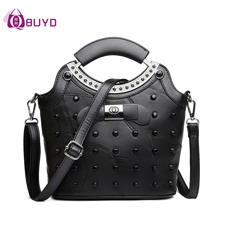 2017 Fashion Leather Rivet Ladies Handbags Women Shoulder Messenger Bag Casual Totes Bowknot Sequined Clutch Women's Handbags