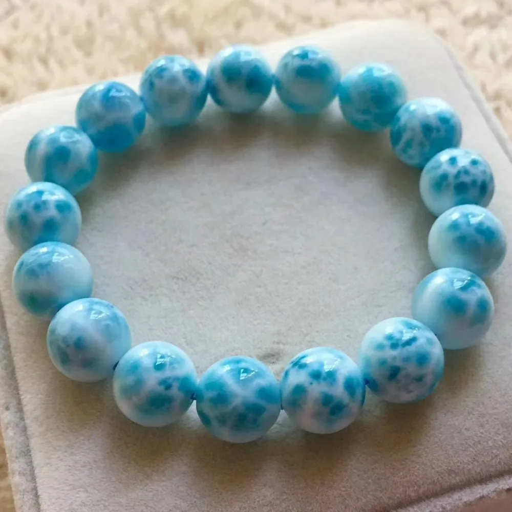 

Genuine Natural Larimar Blue Round Beads Bracelet Stretch 11.2mm Water Pattren Women Man Jewelry Stone Healing AAAAA Certificate