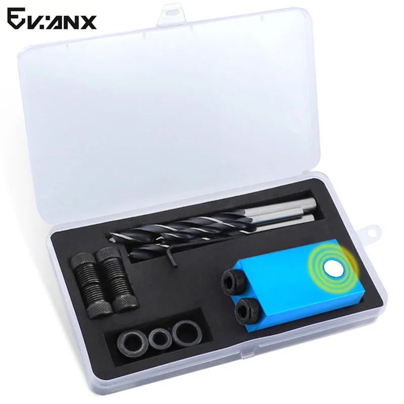 

Pocket Hole Jig With Magnet Aluminum Alloy Drill Guide Woodworking Hole Drill 6 8 10mm With Box Tool For Carpentry