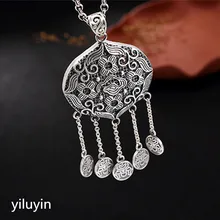 KJJEAXCMY Fine jewelry S990, выдолбленные, цветы клевера, богатство и бахрома, чистое серебро, тайский серебряный кулон-цепочка для свитера