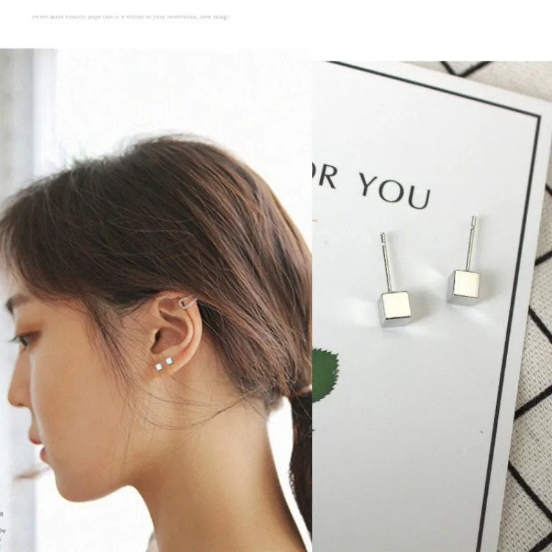 

Korea Earrings Jewelry Cube Square Simple Earrings For Women All-match Simple Stud Earrings Women Gift Wholesale