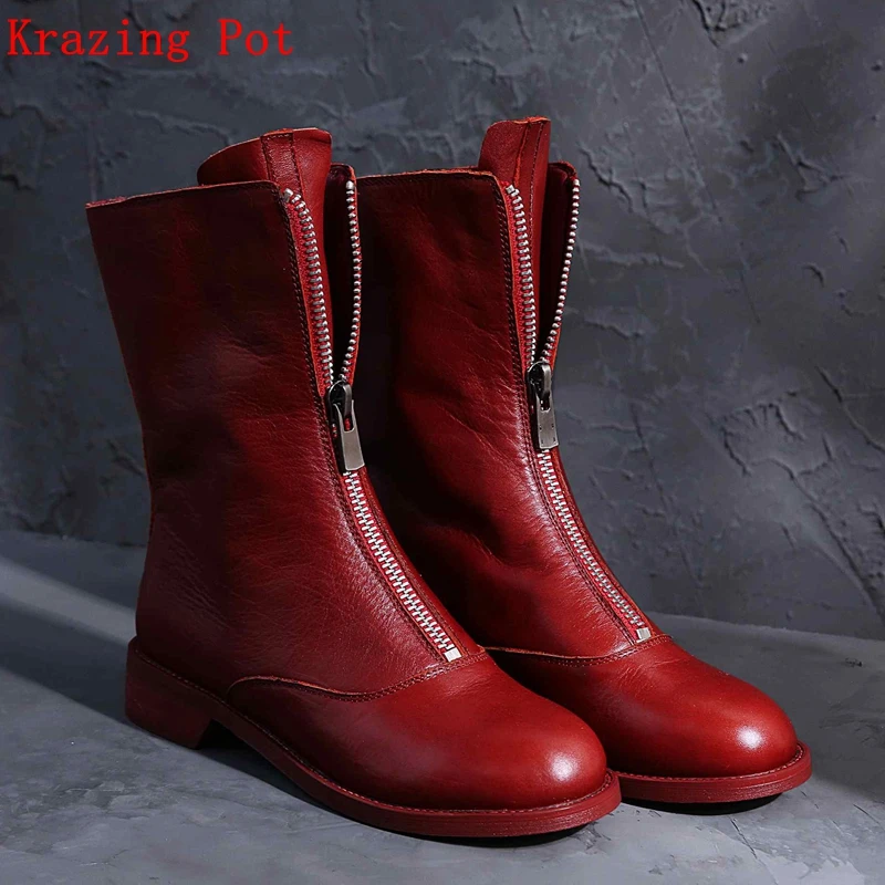

Krazing Pot full grain leather zipper decoration ankle boots limited customization low heel European round toe Chelsea boots L65