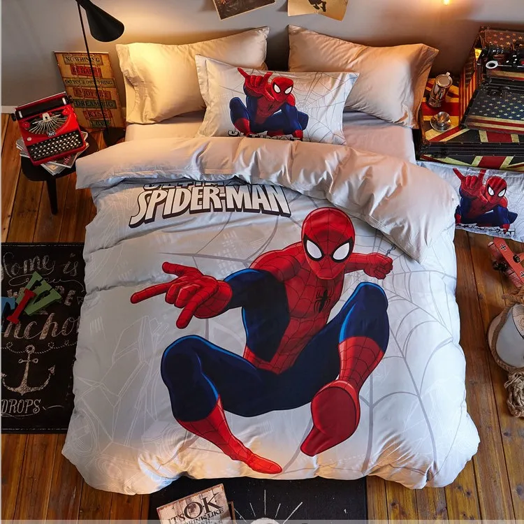 Детский хлопковый комплект постельного белья с изображением Человека-паука из мультфильма «Дисней», 1,5 м/1,8 м