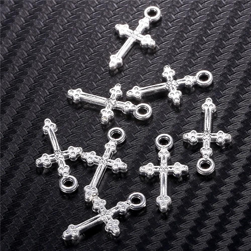 

50PCS 21x10mm Alloy Crystal Vintage Christ Cross Charms DIY Findings Catholic Cross Pendant Accessories for Jewelry Making