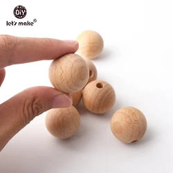 Let's Make Wooden Teether 20pcs 25mm Beech Wood Round Beads Baby Nursing Necklace Accessoies Food Grade For Teething Beads