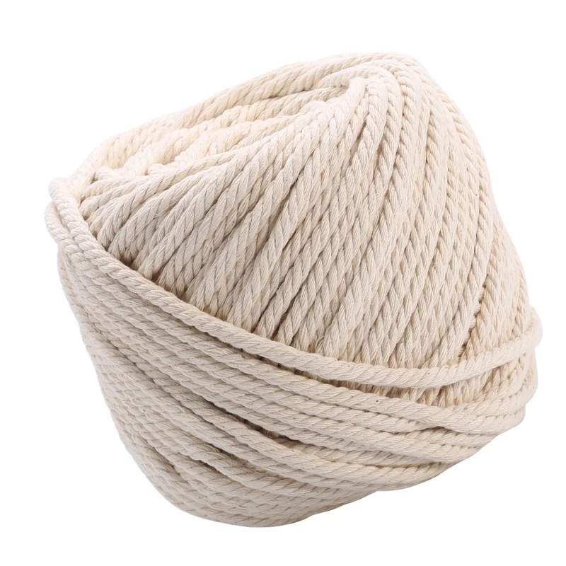 Beste 1 Roll 5mm x 65M Macrame Touw Natuurlijke Beige Katoen Twisted Cord Textiel Snaren voor Artisan DIY Hand craft Decoratie