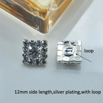 

(M0180) 12mm rhinestone button ,with loop at back ,Squre Rhinestone Cluster,