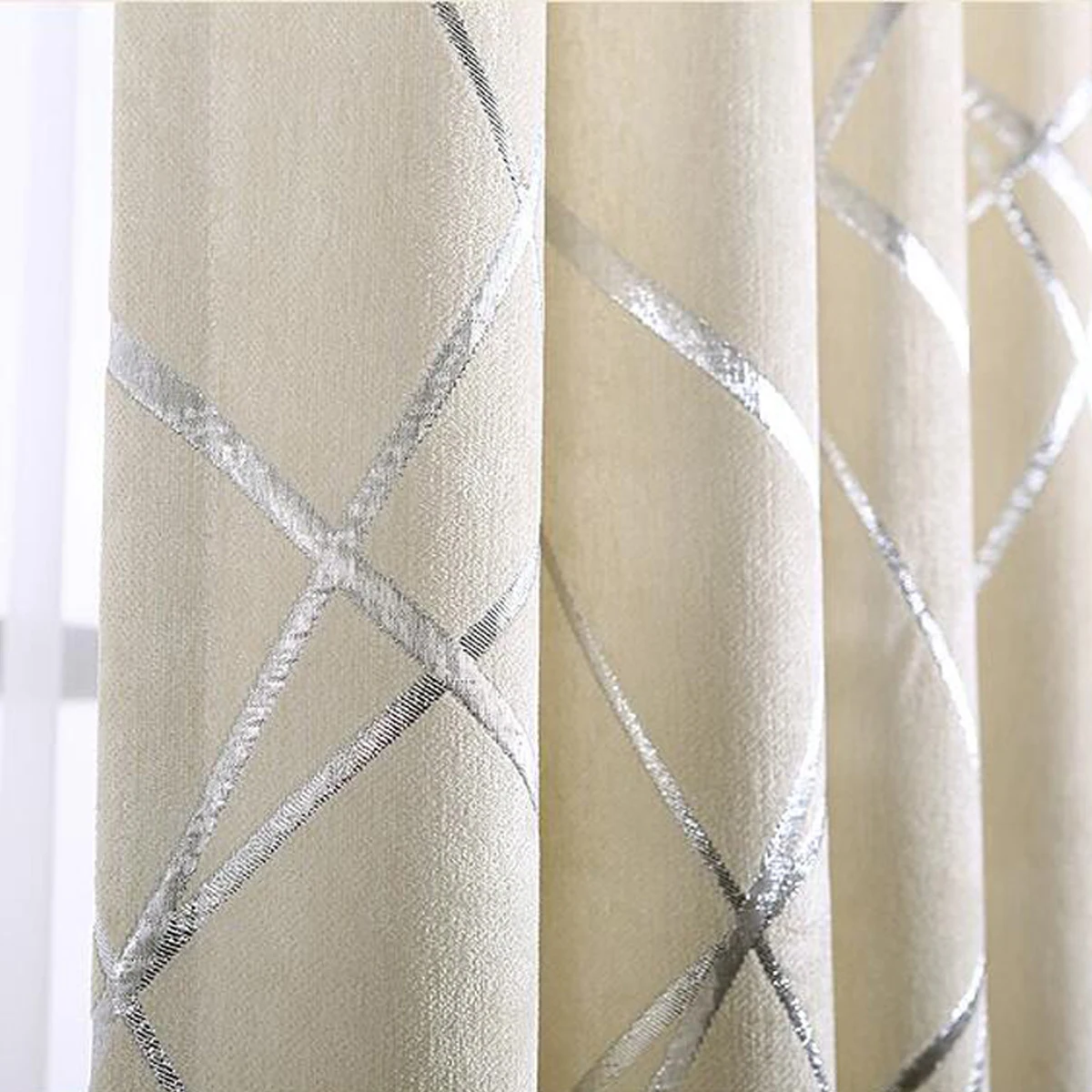 Ivory Blackout Jacquard Silver Curtains for Living Room Chenille American Modern Luxury Blind Fabric Stripe Drape Bedroom Window