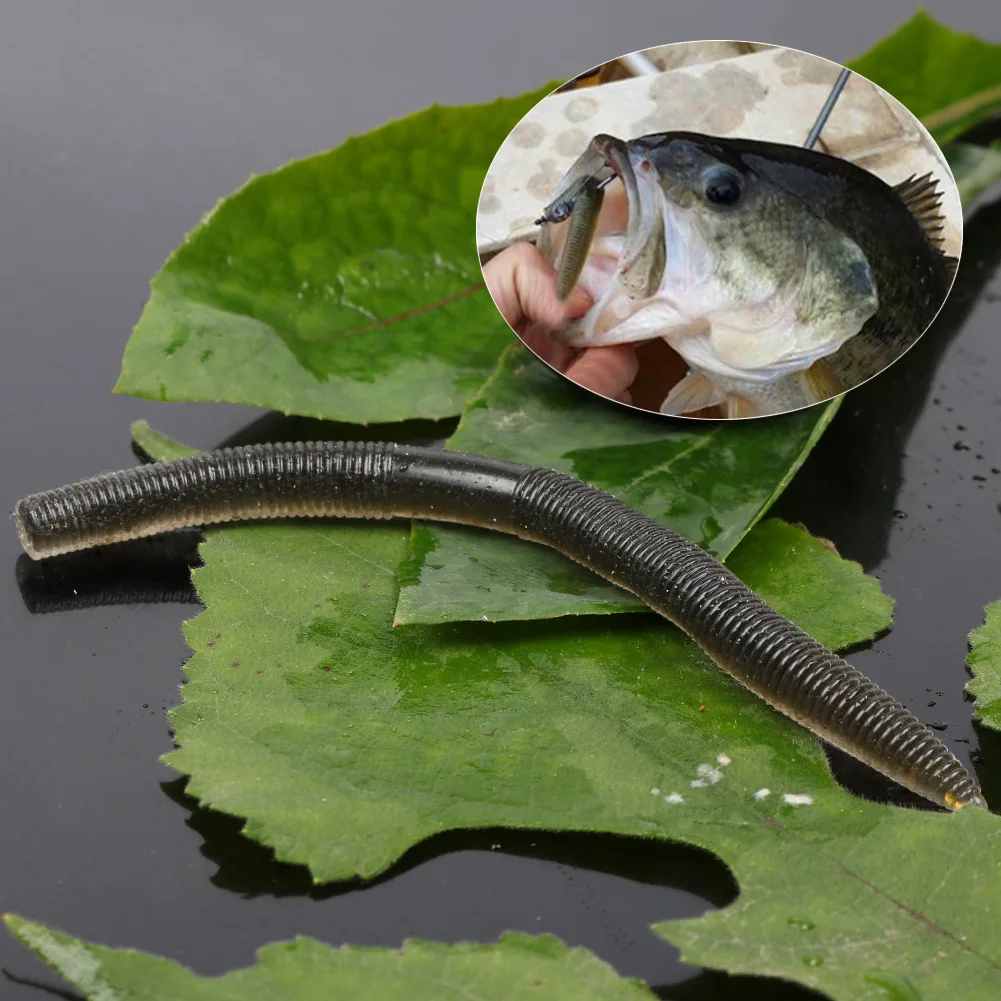 5pcs 14cm 9g Long Soft Earthworm Fishing Lures Black Plastic Artificial