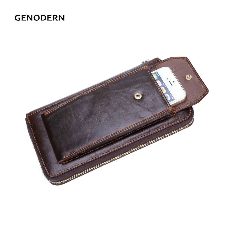 GENODERN Brand New Men Clutch Wallets Genuine Leather Long Men Wallets Clutches with Cell Phone ...