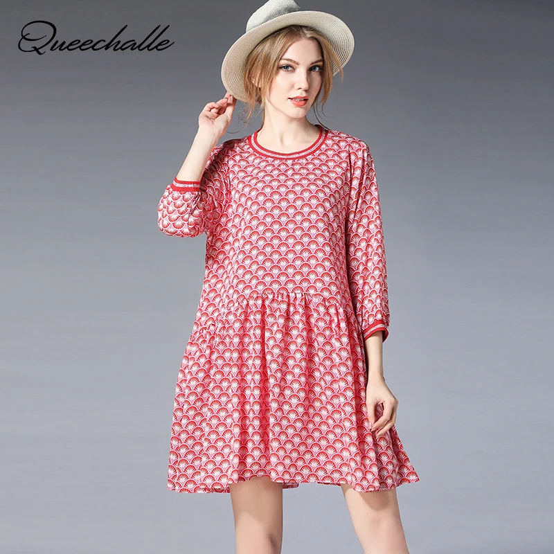Queechalle XL XXL XXXL 4XL Plus Size Dress Fashion Print A Line Dresses