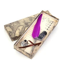 HOT!!!Beautiful colored goose feathers Pen Vintage Feather Dip Writing Ink Pens Set Stationery Gift 10 Color Quill Fountain Pen HOT!!!Beautiful colored goose feathers Pen Vintage Feather Dip Writing Ink Pens Set Stationery Gift 10 Color Quill Fountain Pen