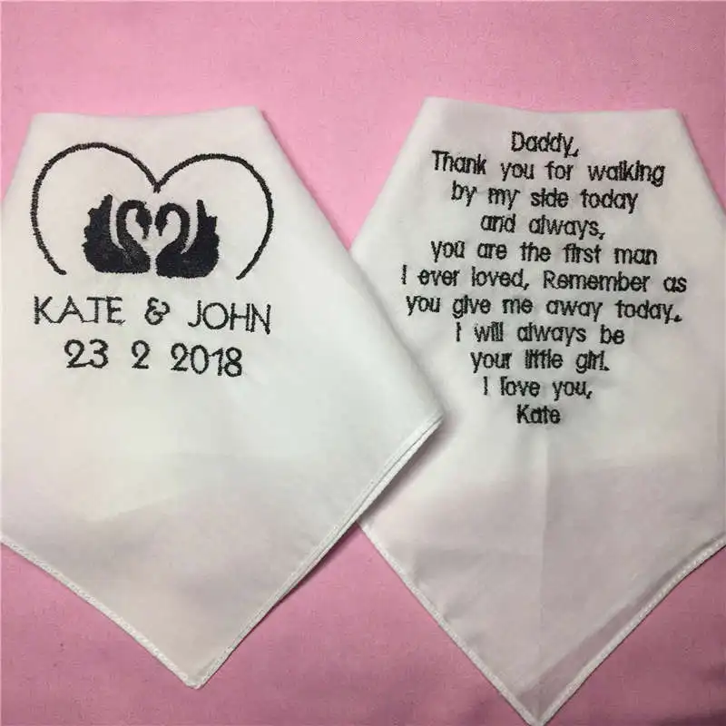 

1 Set/ 2pcs Wedding Handkerchiefs for Parents, Embroidered Wedding Hankies for Mother and Father, Personalized Wedding Gift
