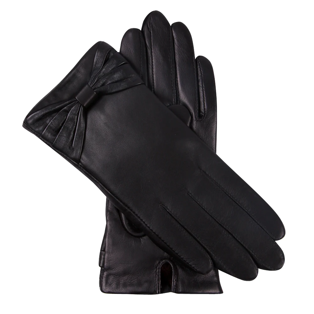 Genuine Leather Gloves Female Thicken Plush Lined Keep Warm Winter Touchscreen Driving Black Sheepskin Woman Gloves L17014