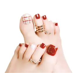 24 шт. мило любовь Дизайн с сердечком летняя носком Ложные ногтей стразами Предварительно Дизайн полное покрытие красная сетка ног