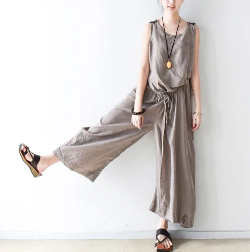 

19 New Summer Linen Wide Leg Pants Jumpsuit Casual Loose Cool Linen good quality rompers free shipping women's rompers flax