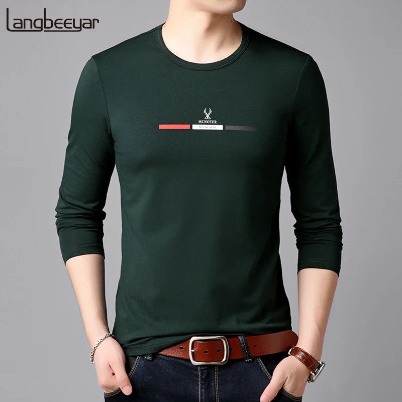 Новинка, модная брендовая мужская облегающая футболка с принтом, высокое качество, трендовая уличная одежда, топы, Корейская футболка с длинным рукавом, мужская одежда
