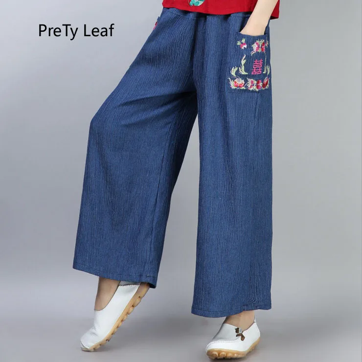 2018 Summer Vintage Ethnic Pocket Embroidered Pants | Женская одежда
