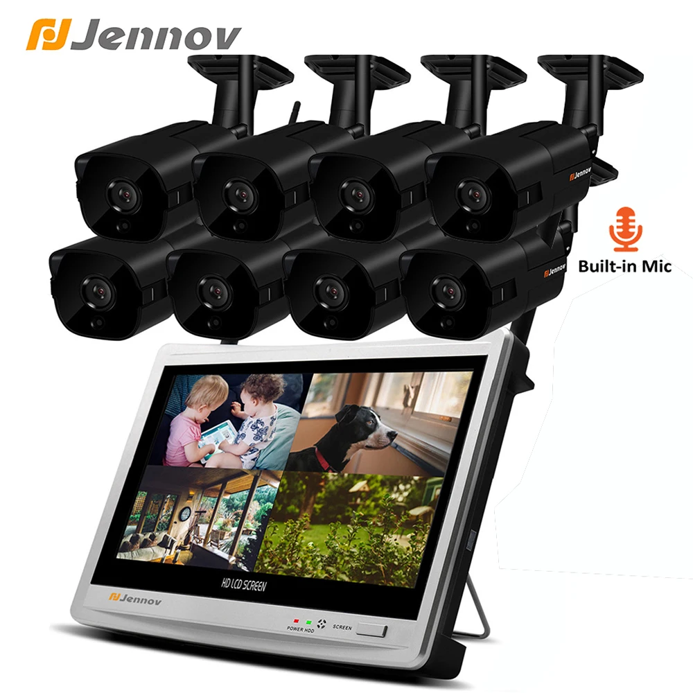 

Jennov 12Inch LCD Wireless NVR 1080P Audio System Video Surveillance Kit IP Camera Outdoor WiFi Security Camera System CCTV HD