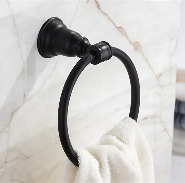 

Free Shipping Bathroom Accessories Vitange Black Finish Wall Mounted Stainless Steel Bathroom Towel Ring Holder & Towel Bar