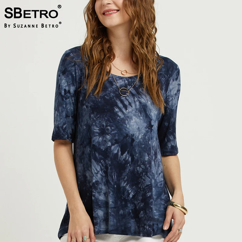 SBetro Tie Dye Футболка женская Индиго Sccopneck 3/4 Slv модная трендовая летняя повседневная