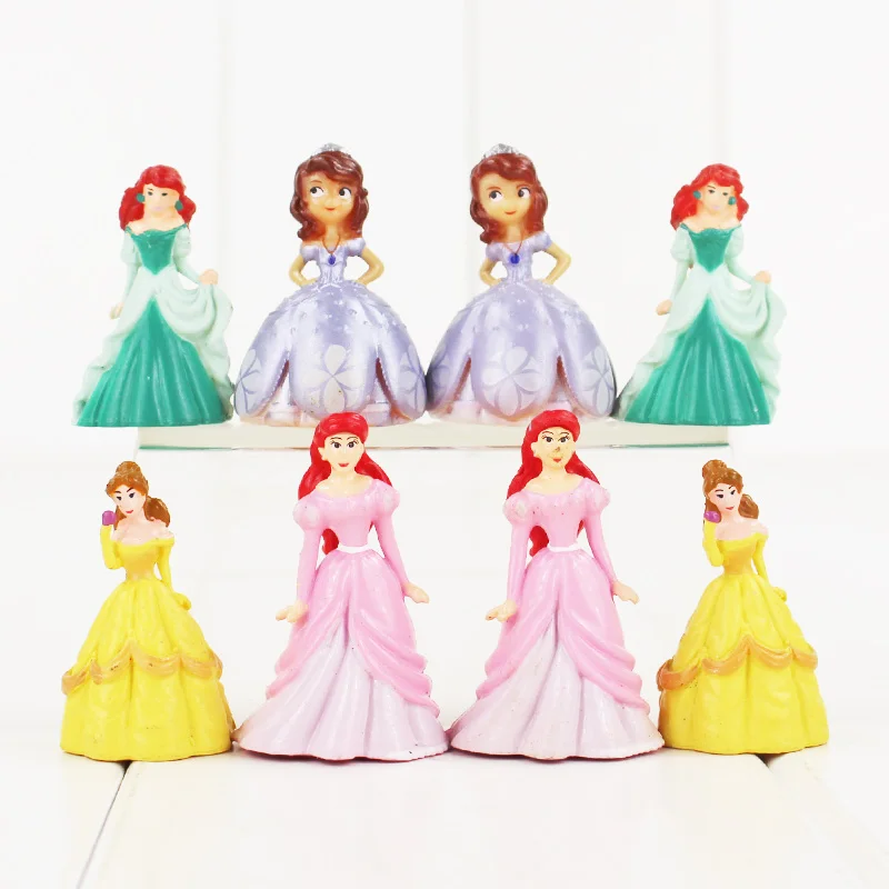

8pcs/lot Princess Figure Toys Beauty and The Beast Belle Ariel Sophia Sleeping Beauty Model Dolls for Children