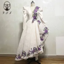 Простое, но элегантное платье цвета шампанского с v-образным вырезом и аппликацией, кружевное платье с длинным рукавом, короткое спереди и длинное сзади, платье для выпускного вечера