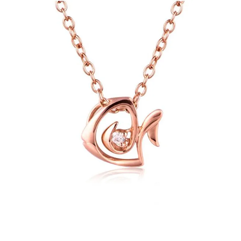 

18K Gold Lovely Clear Crystals Tropical Fish Necklaces Pendants For Women Girl Statement Jewelry 0.46G