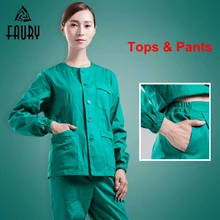 Хлопковая Спецодежда с круглым вырезом и длинными рукавами, больничная форма медсестры, дышащие наборы скрабов, топы с эластичной резинкой на талии