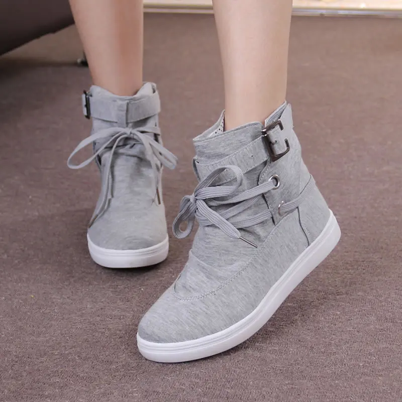 

2018 Winter Women Boots Casual Canvas Shoes Woman Black Grey Ankle Boots Female Lace Up Platform Shoes Ladies Oxford Flats