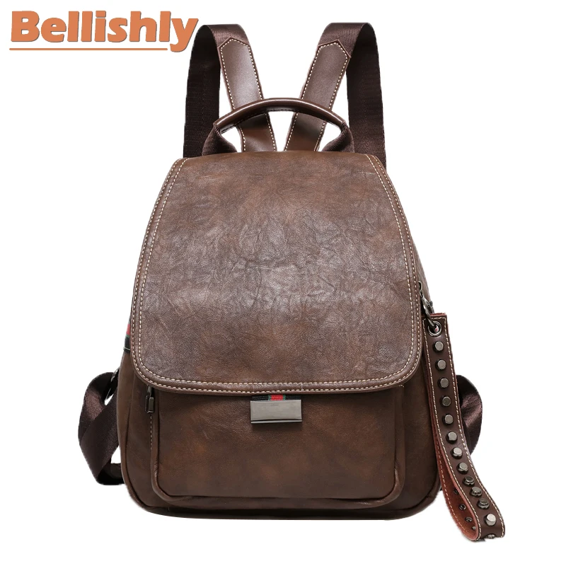 

Bellishly Vintage Backpack Female Brand Leather Women's Backpack Large Capacity School Bag for Girls Leisure Shoulder Bags Pack