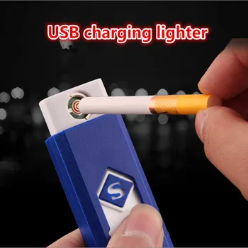 Creative Small Rechargeable USB Windproof Flameless Electric Electronic Charging Cigarette Lighter Smokeless Super Lighters Man